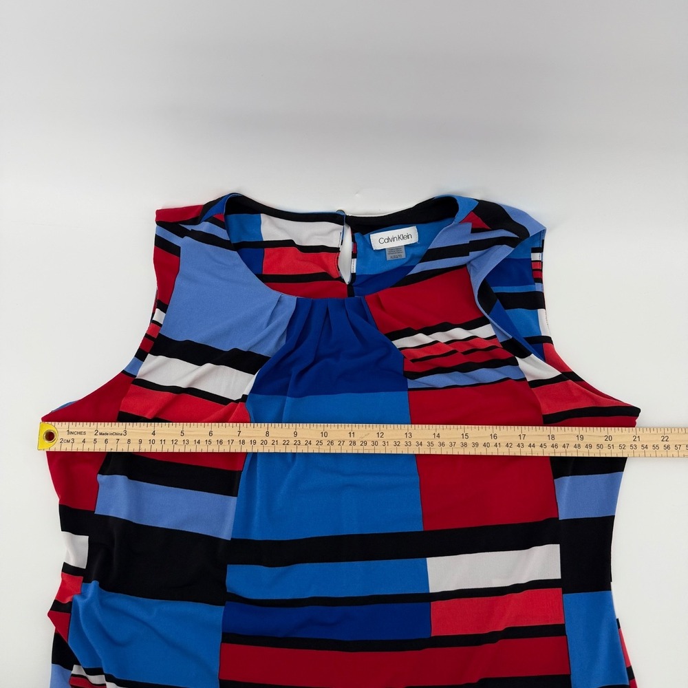 Calvin Klein Colorblock Sleeveless Blouse Blue Red Striped‎ Top Womens XL - Picture 7 of 11